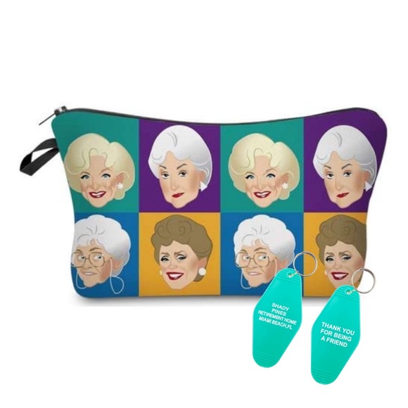 GOLDEN GIRLS Cosmetic Makeup Bag & 2 Sided Shady Acres Key Chain - 7 x 5” NIP - Picture 1 of 5